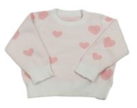 Svetloružová -smotanový sveter s ružovými srdiečkami SHEIN