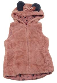 Ružová kožušinová podšitá vesta s kapucňou s oušky - Minnie Disney
