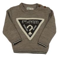 Hnedošedé ý melírovaný vlnený sveter so znakom eserim