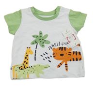 Nové - bielo-zelené tričko so zvieratkami a palmou Matalan