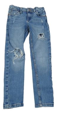 Modré skinny teplákové rifle s děrováním ZARA