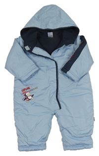 Světlemodrá šusťáková zimní kombinéza s tučňákem a kapucí BeRTi