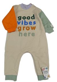 Nové - béžovo-tmavooranžovo-olivová tepláková kombinéza s nápisy George