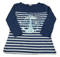 Tmavomodro-biele pruhované tričko s kotvou Alive