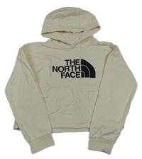 Smetanová crop mikina s logem a kapsou a kapucí The North Face