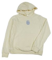 Smetanová mikina s nápisy a kapsou a kapucí C&A