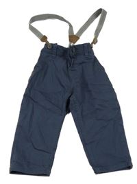 Tmavomodré plátenné nohavice s trakami H&M