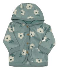 Šedomodrá fleecová propínací mikina s kytičkami a kapucí George