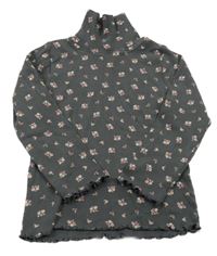 Tmavošedý žebrovaný rolák s kytičkami Topolino