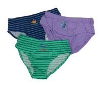 3x - Slipy - Zeleno/tmavomodré a tmavomodro/modré pruhované s dinosaurem, fialové s příšerkou PRIMARK