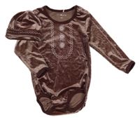 Nové - 2Set - Čokoládové lesklé sametové body + čepice tiny one