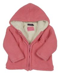 Růžový propínací zateplený svetr s hvězdičkou a srdíčkem a vzorem a kapucí SeRGeNT MaJoR 