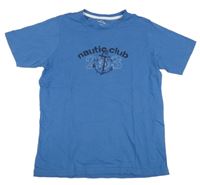 Modré tričko s kotvou a číslom a logom NAUTC CLUB