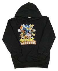 Čierna mikina so Sonicem s kamarády a kapucňou
