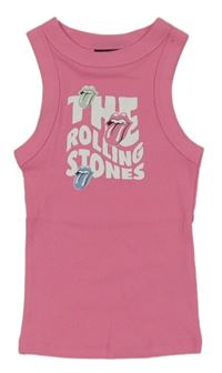 Růžový žebrovaný top s The Rolling Stones