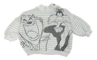 Bílo-šedá pruhovaná oversize mikina s LOONEY TUNES George