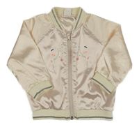 Světlepudrový saténový podzimní bomber s květy a motýlky H&M