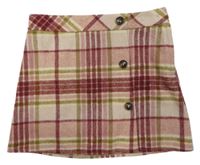 Starorůžovofialovo-vínovo-khaki kockovaná vlnená sukňa s gombíkmi Nutmeg