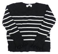 Čierno-biely pruhovaný rebrovaný crop sveter s volánikmi H&M