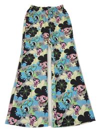Sivo-zeleno-modro-žlté flare nohavice s The Powerpuff Girls SHEIN