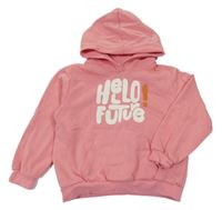 Růžová mikina s nápisy a kapsou a kapucí H&M