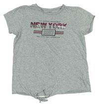 Sivé melírované tričko s nápisy s flitrami Primark