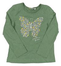 Zelené tričko s motýlkom s kvietkami