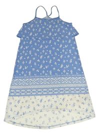 Modro-biele kvetované šaty s volánem H&M