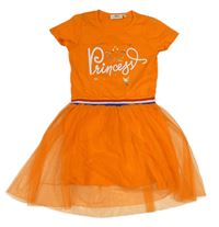 Oranžové bavlněno/tylové šaty s hviezdami a korunou