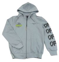 Modrošedá propínací mikina s potiskem Off-White