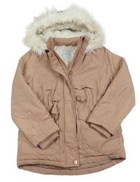 Starorůžová šusťáková zimní parka s kapucí s kožešinou Primark