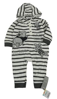 Nové - Bielo-antracitová pruhovaná tepláková kombinéza s Púem a kapucňou George