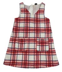 Bielo-červeno-tmavomodré kockované vlnené šaty F&F