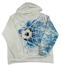 Bielo-modrá mikina s futbalovým loptou a kapucňou