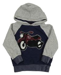 Tmavomodro-sivá mikina s motorkou a kapucňou C&A