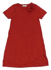 Červené trblietavé svetrové šaty s mašlou H&M