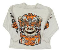 Bílé triko s kostrami a dýní Next