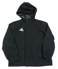 Čierna šušťáková nepromokavá bunda s logom a kapucňou Adidas