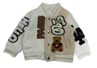 Bielo-béžová baseballová mikina s medveďmi a nápismi Shein