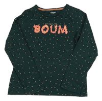 Tmavozelené tričko so srdiečkami a nápisom Vertbaudet