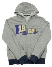 Šedá melírovaná propínací mikina s číslem a kapucí Benetton