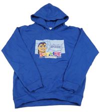 Modrá mikina s potlačou a kapucňou