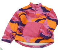 Růžovo-neonově oranžovo-fialová vzorovaná huňatá podšitá mikina Dunnes