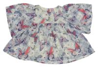 Bílo-světlemodrá šifonová halenka s motýly Dopodopo