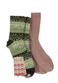 2x ponožky - starorůžové + zeleno-smetanovo-antracitové vzorované zateplené