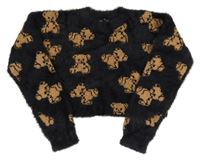 Čierny chlpatý crop sveter s medveďmi Terranova