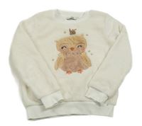 Smetanová chlupatá pyžamová mikina se sovou C&A