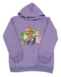 Levandulová lehká mikina s Mariem s přáteli a kapucí