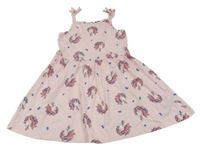 Bielo-neónově ružové pruhované bavlnené šaty s jednorožcami C&A