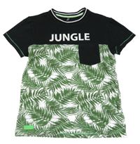 Bílo-zeleno-černé tričko s listy a kapsou Blue Effect